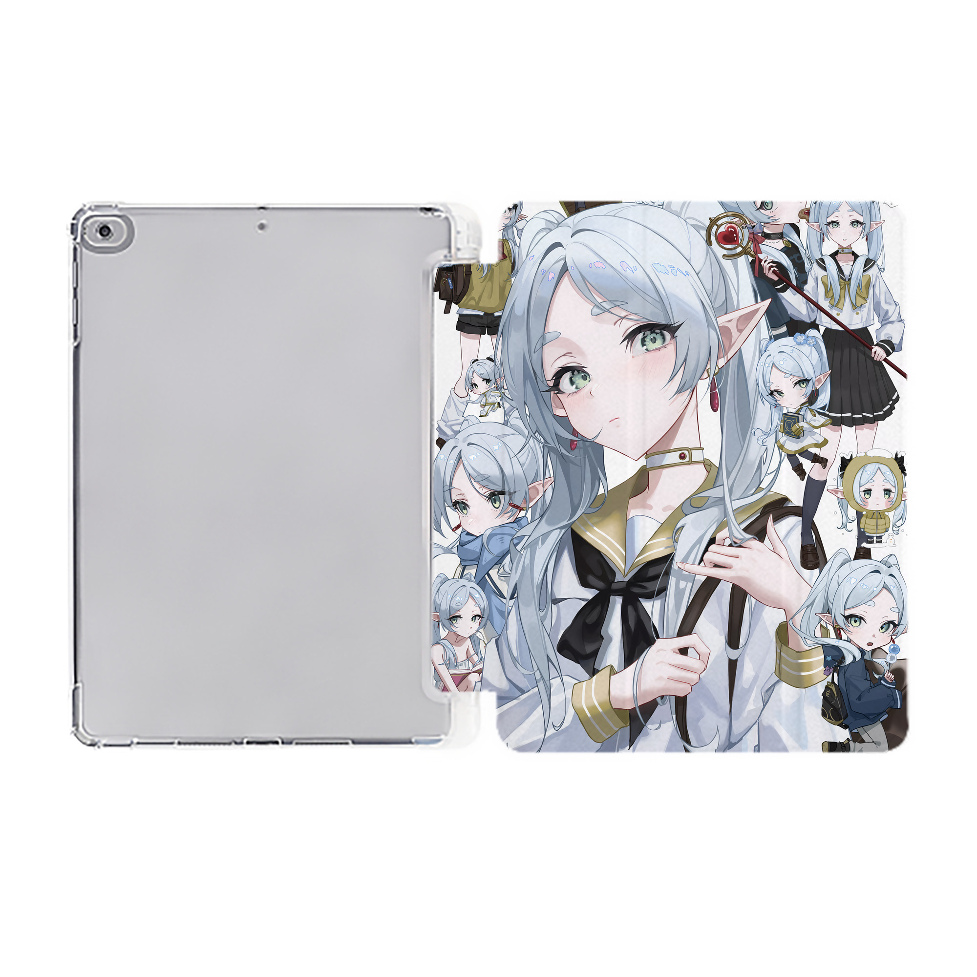 （画像用） 葬送のフリーレン Frieren IPad ケース ペン収納付き 三つ折りスタンド PUレザー×シリコン 対応機種9.5/10.5/10.9インチ